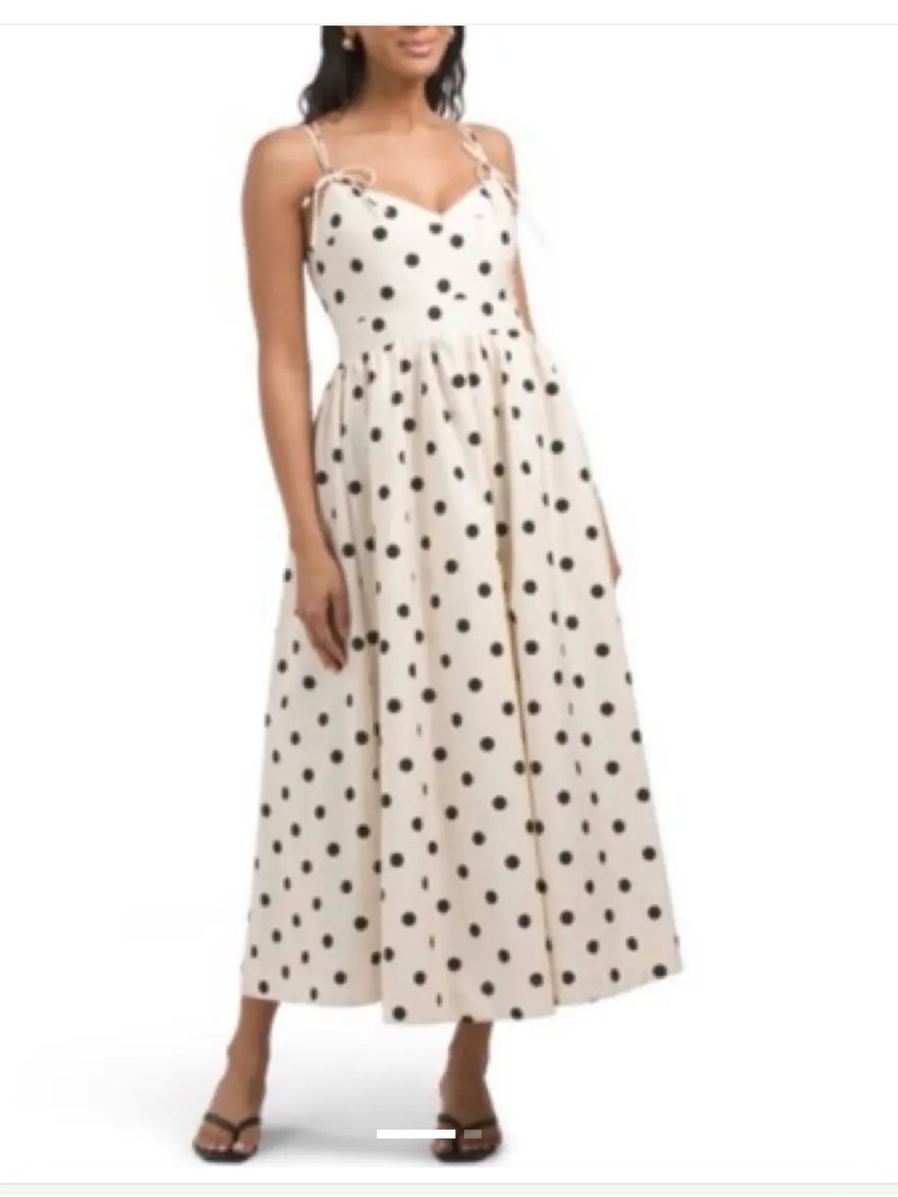 En Saison Polka Dot Spaghetti Strap Midi Dress - Cream with underlay